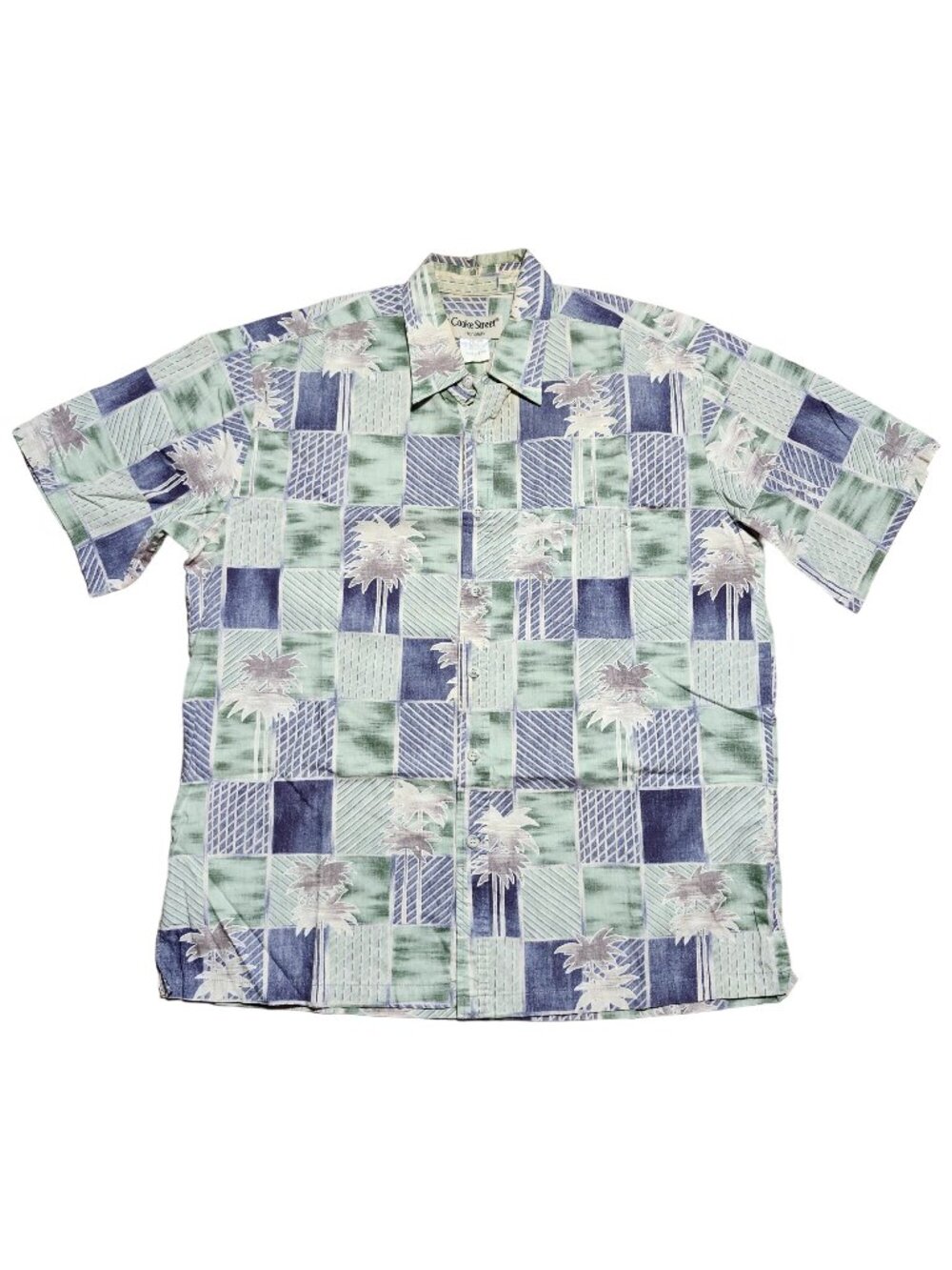 Cooke Street Honolulu Panel Hawaiian Aloha Shirt Mens Button-Down Large Grn/Blue